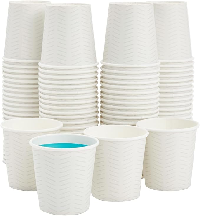 Sparkle and Bash 4 oz Disposable Coffee Cups - Convenient Mouthwash Rinse Container & Espresso Cup - Leak-Resistant Disposable Paper Vessel - 4 fl oz, 100-Count Coffee Pack, White