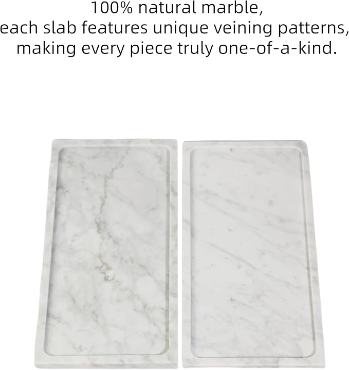 Solid Natural Marble Rectangle Vanity Tray - 9.8"x5" Italy Natural Bath & Counter Organizer, Decorative Jewelry Perfume Holder, Kitchen Coffee Table Serving Tray（White）