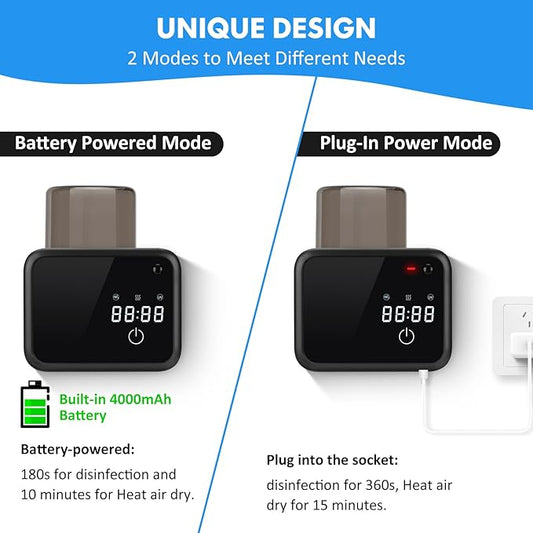 Wall Mounted Toothbrush Cleaning Holder, 2 Slots Toothbrush Cleaner with LED Screen, Timer and Cup, Smart UV Toothbrush Storage with Heating and Fan Drying for Bathroom Organizer & Decor - Black