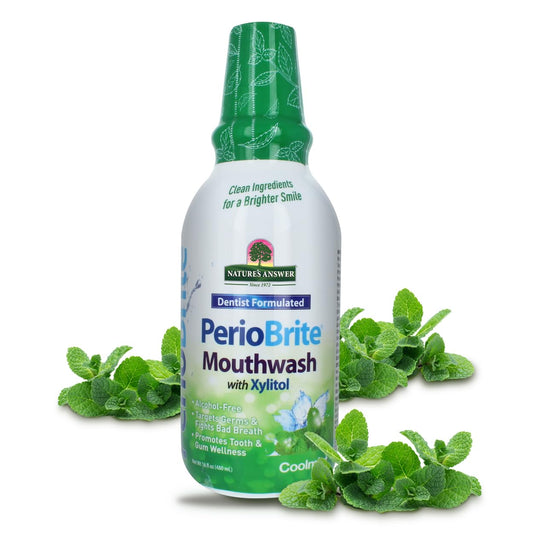 Nature's Answer Periobrite Cool Mint All-Natural Mouthwash | Promotes Healthy Teeth & Gums | Fights Bad Breath | Flouride-Free, Alcohol-Free & Gluten-Free | No Articial Preservatives 16oz (2 Pack)