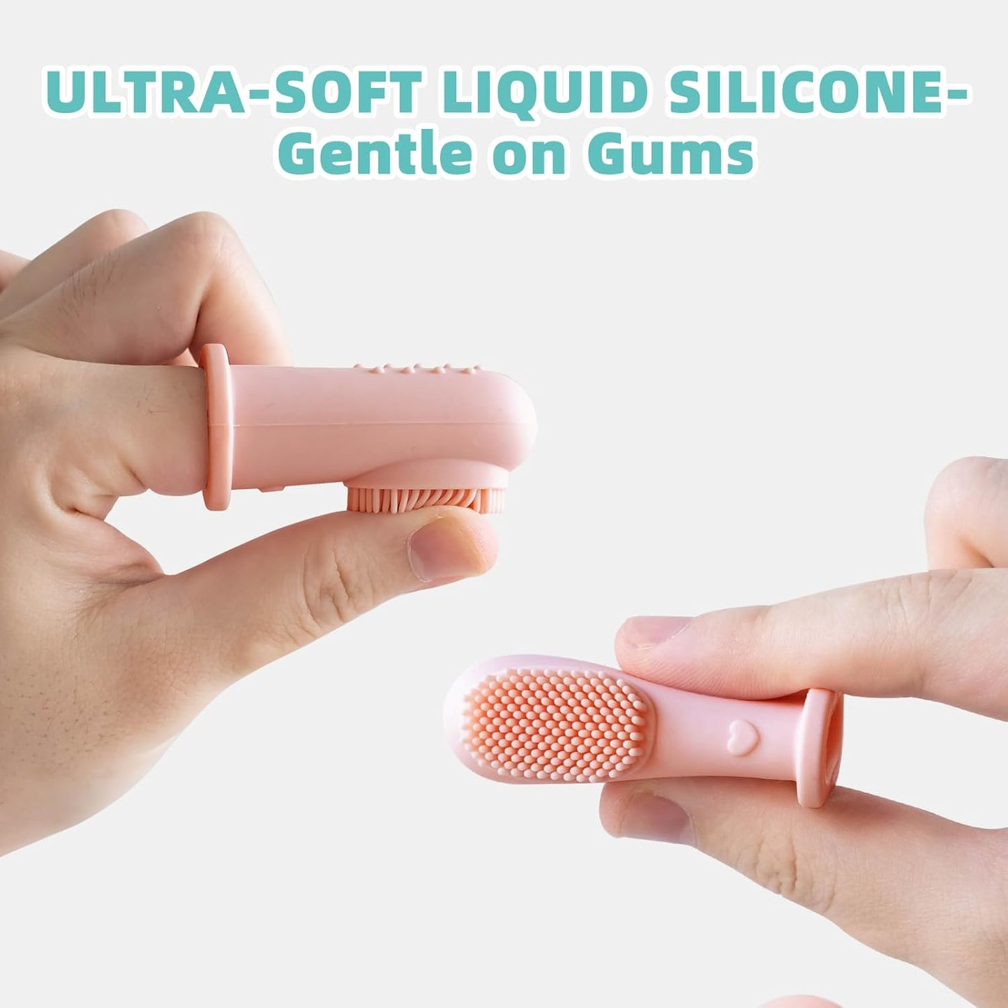 BumbleBee Silicone Baby Finger Toothbrush, Oral Cleaning & Teething Brush for Infants & Toddlers, 0 Months+, 2 Count with Travel Storage Case - Pink