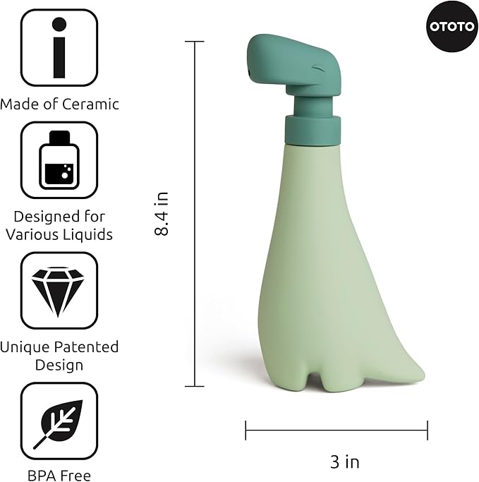 OTOTO New Soapasaurous Dino Hand Soap Dispenser - Cute Bathroom Accessories, Liquid Dish Soap Dispenser, Dinosaur, Cute Kitchen Accessories, Gifts for Kids