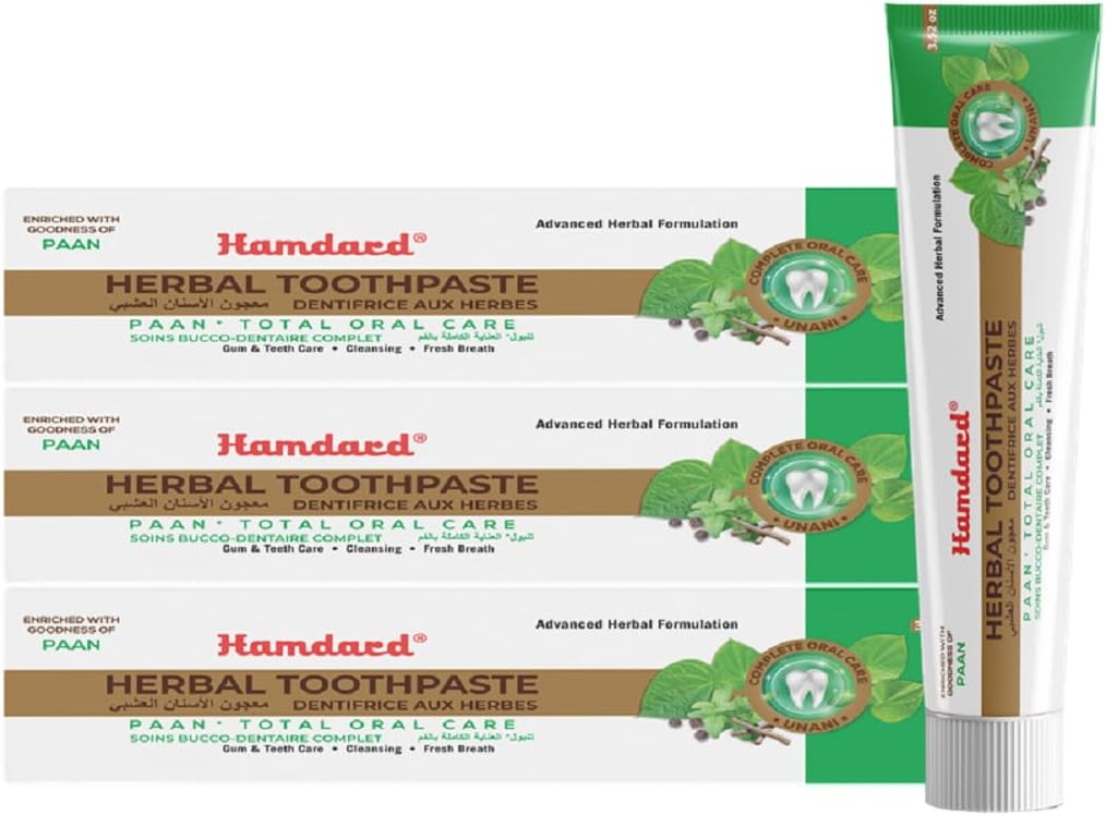 Hamdard Paan Total Oral Care Toothpaste – 100g / 3.53Oz (Pack of 3) | Herbal Ayurvedic Toothpaste with Paan Flavor | Fluoride-Free | Gum Care, Fresh Breath & Natural Oral Hygiene