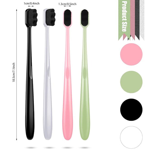 Patelai 8 Pcs Extra Soft Toothbrush Micro Nano with 20, 000 Ultra Soft Bamboo Charcoal Bristles for Adult, Sensitive Gum, Brace and Gum Recession(Black, White, Pink, Green Handle with Black Bristle)