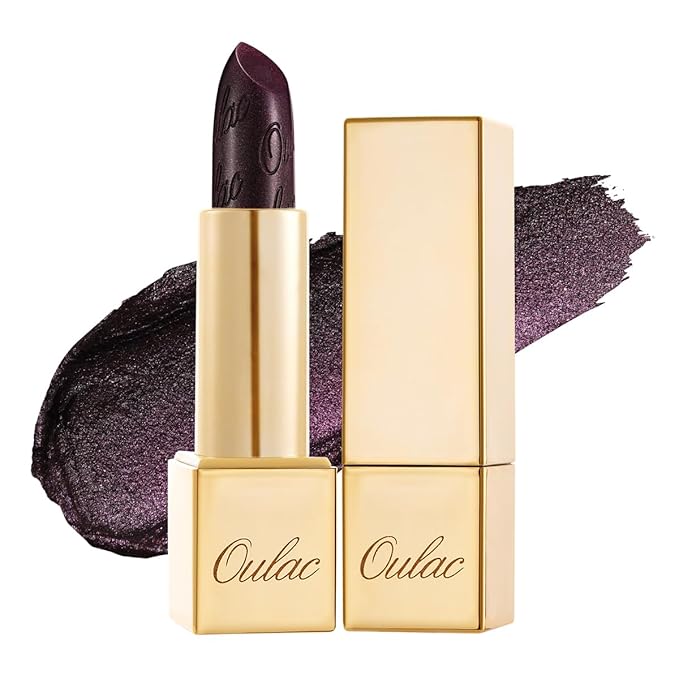 Oulac Halloween Black Lipstick for Women, Black with Raspberry Shimmer, High-Impact Lipcolor with Moisturizing Creamy Formula, Vegan & Cruelty-Free, Midnight Mirage (21)