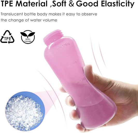 RUFCRIL Peri Bottle, Portable Travel Bidet with Bag, TPE Material Can Be Boiled, 17oz/500ml with 2 Sealing Rings,Essentials for Postpartum Perineal Care,Hemorrhoid Treatment,and Baby(Pink)