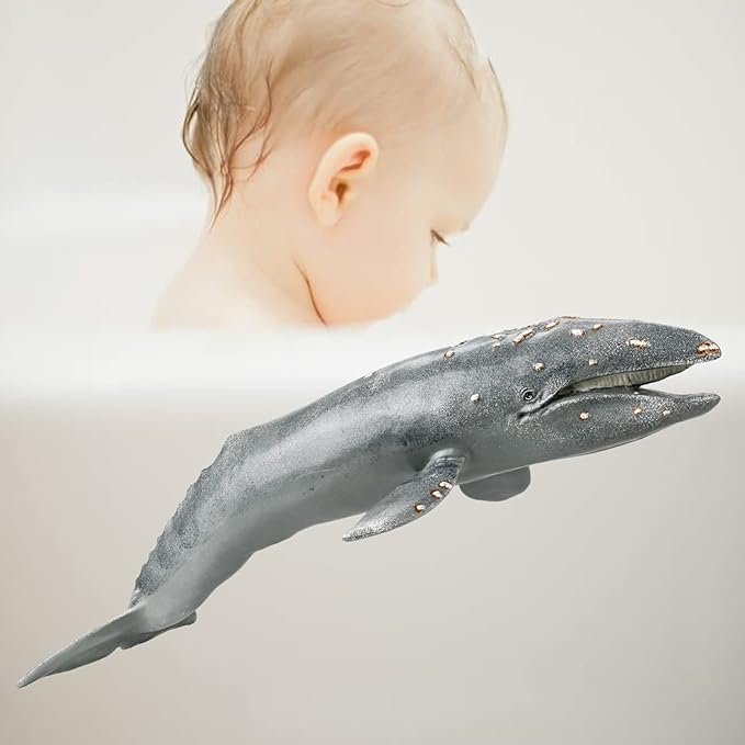 Gemini&Genius Sea Animal Gray Whale, Large Grey Whale Realistic Wildlife Toy Replica Hand Painted Whale Figurine, Ocean Model Toy, Educational, Role Play, Swim, Bath and Collectors for Kids