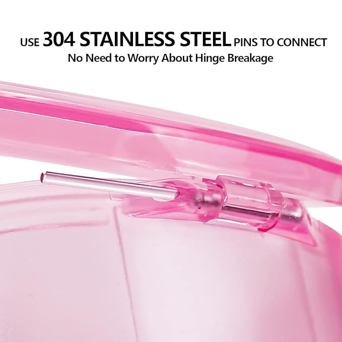 Travel Denture Case Denture Soaking Container with Brush, Denture Cleaning Case Retainer Bath Box Case False Teeth Container - Leak Proof & Lid Waterproof - Transparent Pink