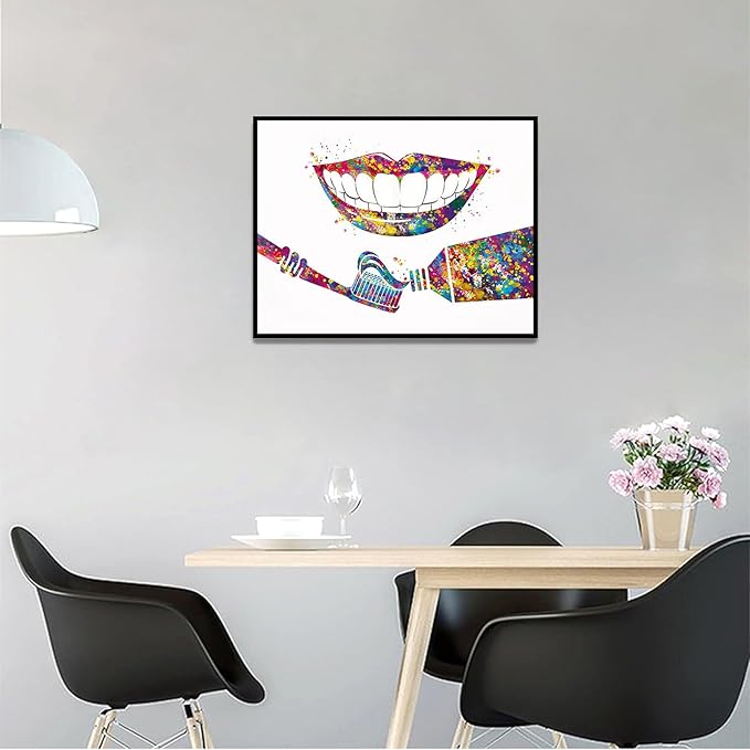 HFKSRJGW Dental Decor,Dental Care Watercolor Print Tooth Medical Art Toothbrush Dental Clinic Decor Gift Toothpaste Dentist Dentistry Office Dental Hygienist,8""x12""Framed Wall Art, white 10