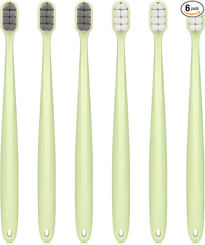 Extra Soft Toothbrushes for Adults Sensitive Gums, Upgraded 20000 Soft Micro Nano Bristles Toothbrush with 8 Holes, Compact Small Head Portable Toothbrush for Pregnant Women, Elderly (6 Pack)