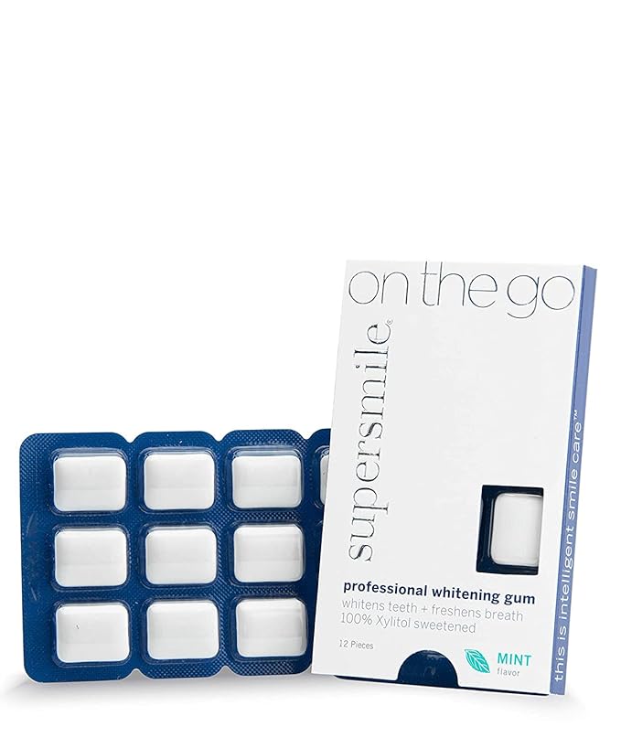 Supersmile Professional Teeth Whitening Gum – 100% Xylitol Sweetened Formula Removes Stains from Coffee – Sugar Free, Vegan, Kosher, 12 Count