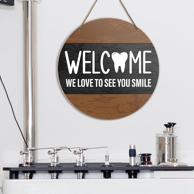 Dental Office Welcome Wooden Wall Decor, We Love to See You Smile, Dentist Welcome Wood Hanging Sign Decoration, Dentist Gifts for Women Men, Dental Hygienist Gifts