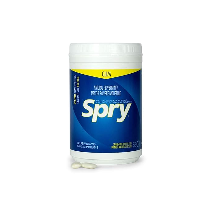 Spry Fresh Natural Xylitol Chewing Gum Dental Defense System - Aspartame-Free, Sugar-Free, Non-GMO, Gluten-Free (Peppermint, 550 Count - Pack of 2)