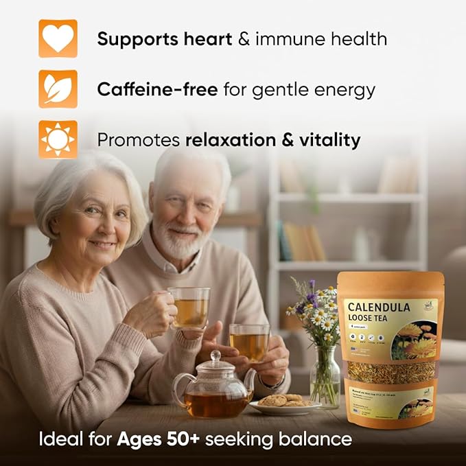 Calendula Loose Tea – 4 oz Size - Marigold & Dried - Calendula Tea Bulk Flowers Gluten-Free and Caffeine-Free Herbal tea for Relaxation, Wallness, From Real Flowers with Smooth Taste