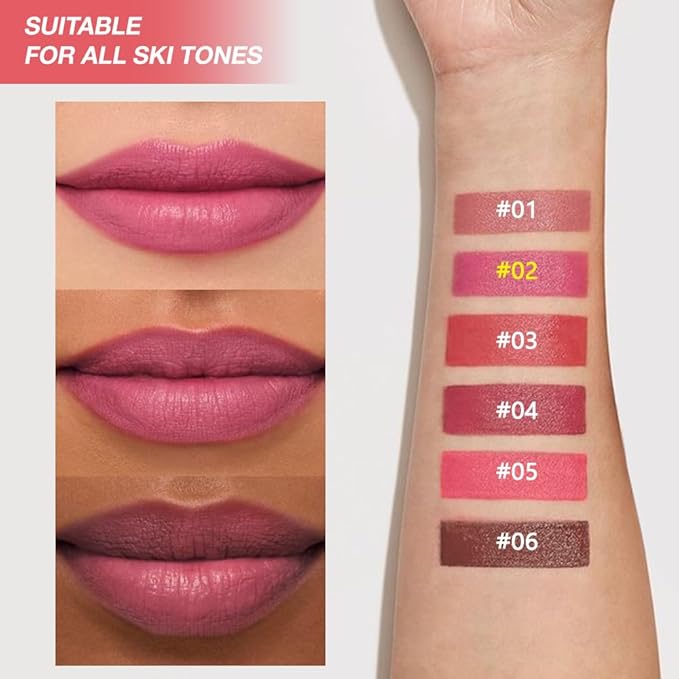 Cerise Matte Lipstick Crayon - High Pigment Creamy Formula, Waterproof Long Lasting, Smooth Glide Application, Non-Sticklipstick, Ultra Thin Lightweight, Velvet Matte Lip Feel for Women 02#