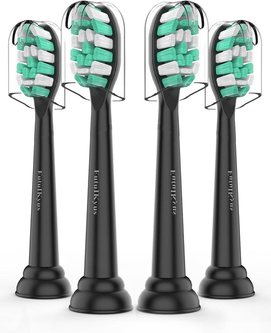 Toothbrush Replacement Heads for Philips Sonicare 4100 5100 Simply Clean Plaque Control Gum Health 1 2 Series Snap on Electric Brush Head, 4 Pack, Black