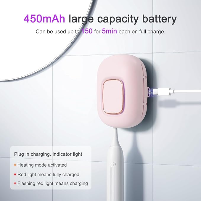Toothbrush Holder, Toothbrush Cleaner Case, Portable USB Charging Toothbrush Cover with U V-C Light, Travel Toothbrush Holder (Pink-Fan-Heat)