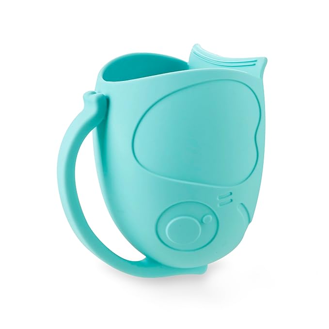 PandaEar Baby Bath Rinse Cup, Silicone Baby Shampoo Rinser with 2 Toddler Bath Sponge & 2 Bath Brush for Infants, Toddler Body Washing, Blue