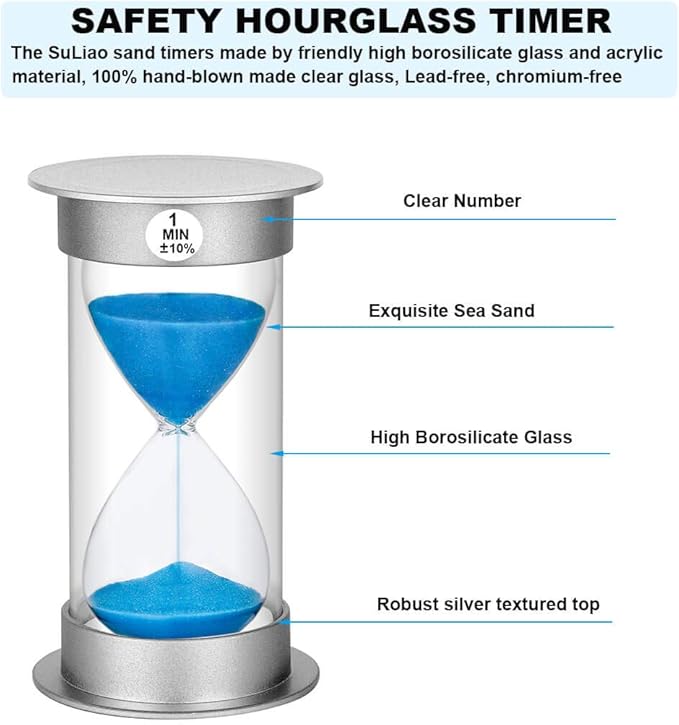 Sand Timer 1 Minute Hourglass Timer, Plastic Sand Watch 1 Minute, Small Sand Clock one Minute, Hour Glass Sandglass Timer for Kids, Games, Decoration, Classroom, Kitchen, (1 Min, Blue Sand)