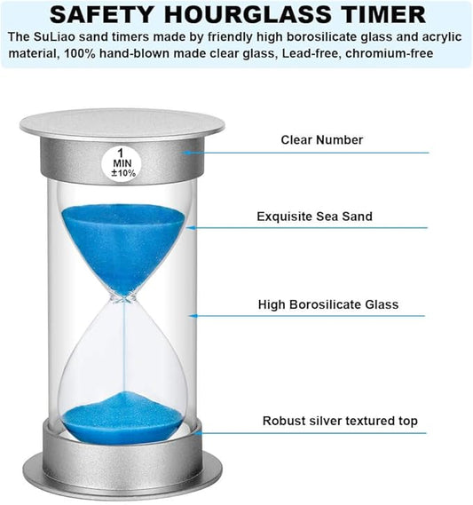 Sand Timer 1 Minute Hourglass Timer, Plastic Sand Watch 1 Minute, Small Sand Clock one Minute, Hour Glass Sandglass Timer for Kids, Games, Decoration, Classroom, Kitchen, (1 Min, Blue Sand)