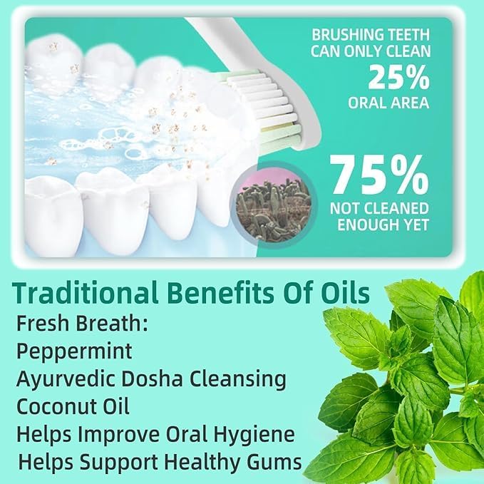 Coconut Oil Pulling for Fresh Breath and Oral Hygiene - Ayurvedic Expert Formulated | Supports Healthy Gums | Natural Teeth Whitening - Includes Tongue Scraper and Measuring Cup - 8 fl. oz
