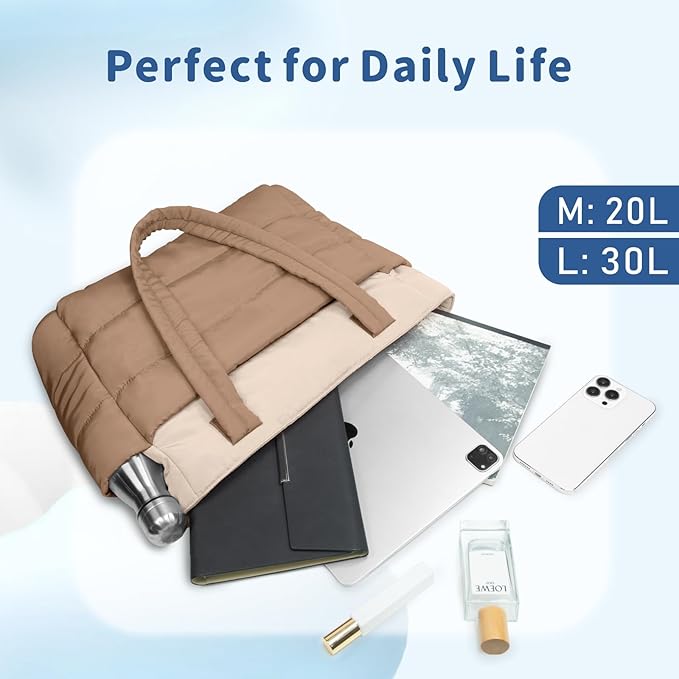 TOPDesign Puffer Tote Bag for Women, Lightweight Puffy Handbag with Compartments, Quilted Shoulder Bag for Work, Travel, Gym