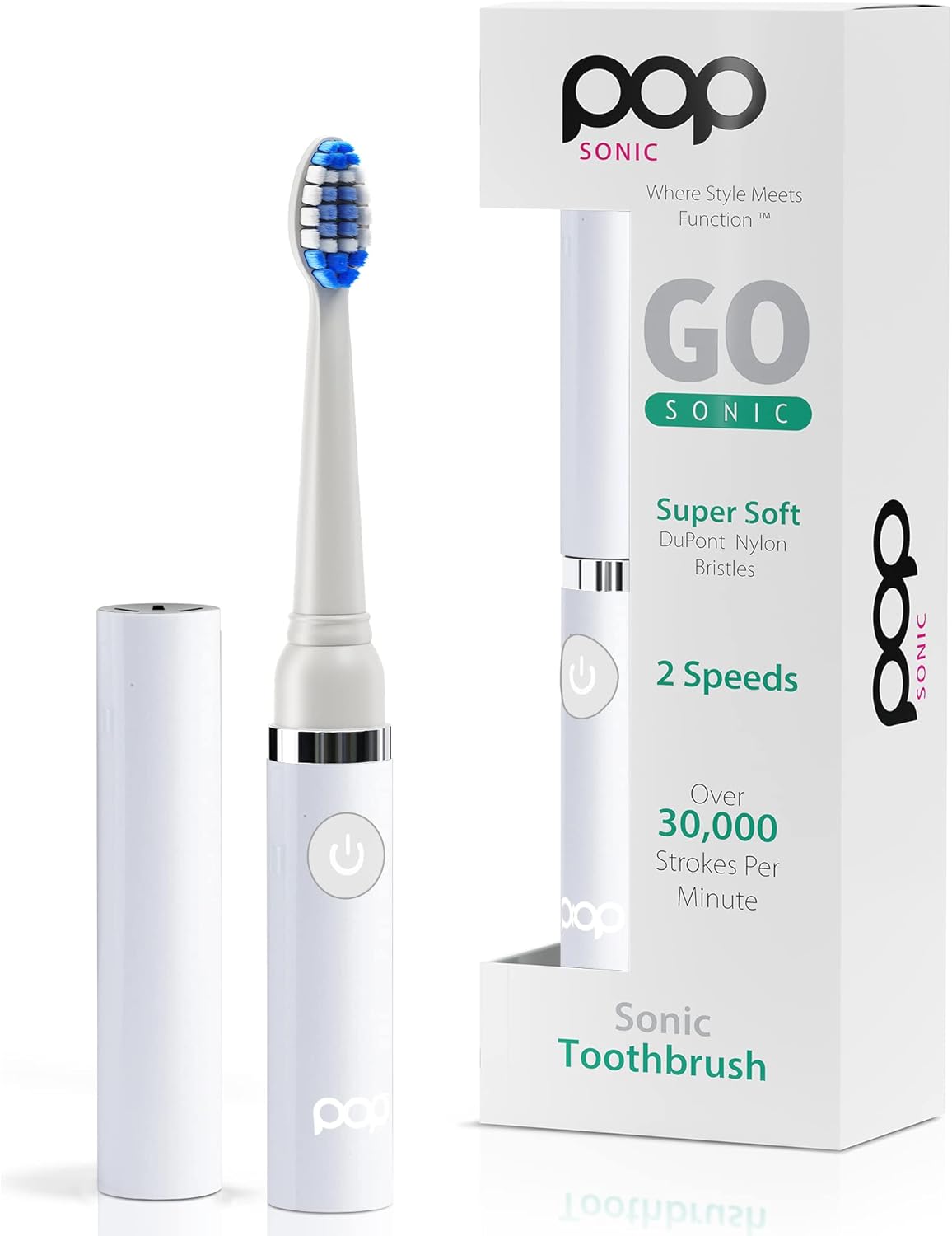 Pop Sonic Electric Toothbrush (White) - Travel Toothbrushes w/AAA Battery | Kids Electric Toothbrushes with 2 Speed & 15,000-30,000 Strokes/Minute, Dupont Nylon Bristles