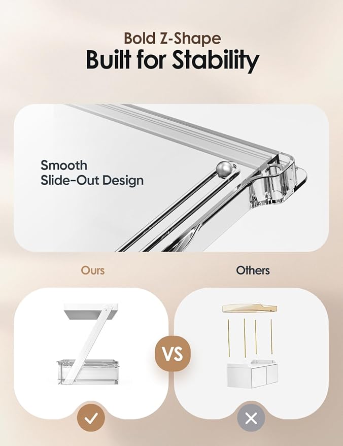 2 Tier Bathroom Countertop Organizer, Z-Shaped Vanity Organizer with Sliding Tray & Drawer, Skincare, Makeup & Perfume Storage Organizer, Acrylic office, Dresse & Desk Organizer