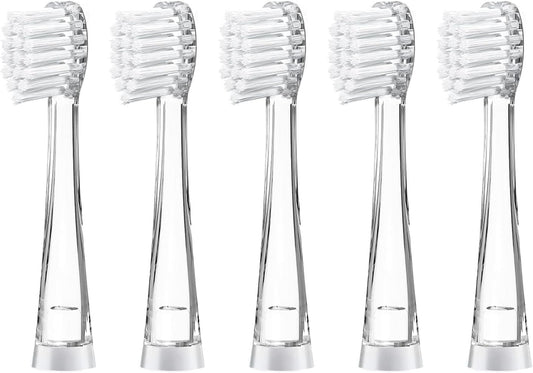 Teeteck 5 Pack Kids Toothbrush Replacement Heads Compatible with SEAGO SG513/SG977/SGEK6, DadaTech DT-K6/DT-BB1/DT-977, Brush-Baby WildOnes(Ages 18-36 Months/Transparent)