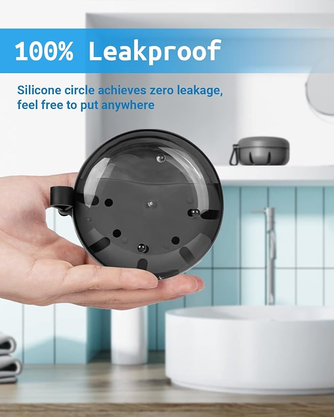 Denture Bath Case, Denture Cup, Leak Proof Portable Retainer Case, Denture Cleaning Kit with Cleaner Brush, Denture Box with Strainer & Mirror, Denture Case for Aligner Retainer Mouth Guard (Gray)