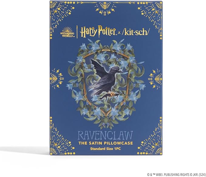 Kitsch x Harry Potter Ravenclaw Satin Pillowcase w/Zipper for Hair & Skin - Double-Sided, Softer Than Silk, Wrinkle-Free, Machine Washable, Frizz Control, Breakout Prevention - Queen/Standard (19x26)