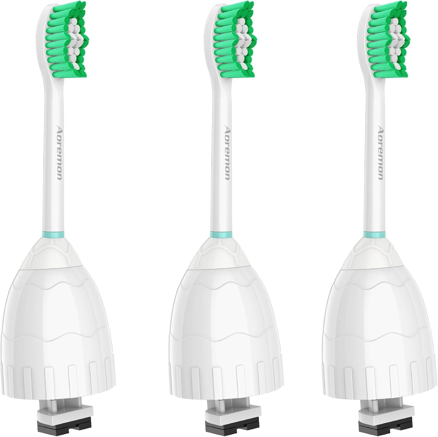 Aoremon Toothbrush Replacement Heads Compatible with Philips Sonicare E-Series Essence Xtreme Elite Advance CleanCare Screw-on Electric Toothbrush Handle Head Come with Hygienic Caps, 3 Count, Green