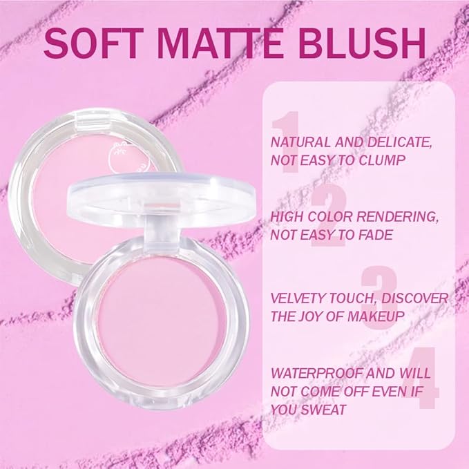 Matte Powder Blush for Cheeks – Long Lasting Natural Face Blusher Makeup, Lightweight Blendable Cheek Color for Women, Vegan & Cruelty-Free – #10 Light Champagne Pink