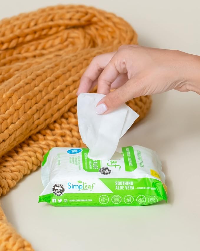 Simpleaf Flushable Wet Wipes Aloe Vera| Eco-Friendly, Paraben & Alcohol Free | Hypoallergenic & Safe for Sensitive Skin | Soothing Aloe Formula | (24 x 25 Counts Convenient Pack) 600 Counts Total