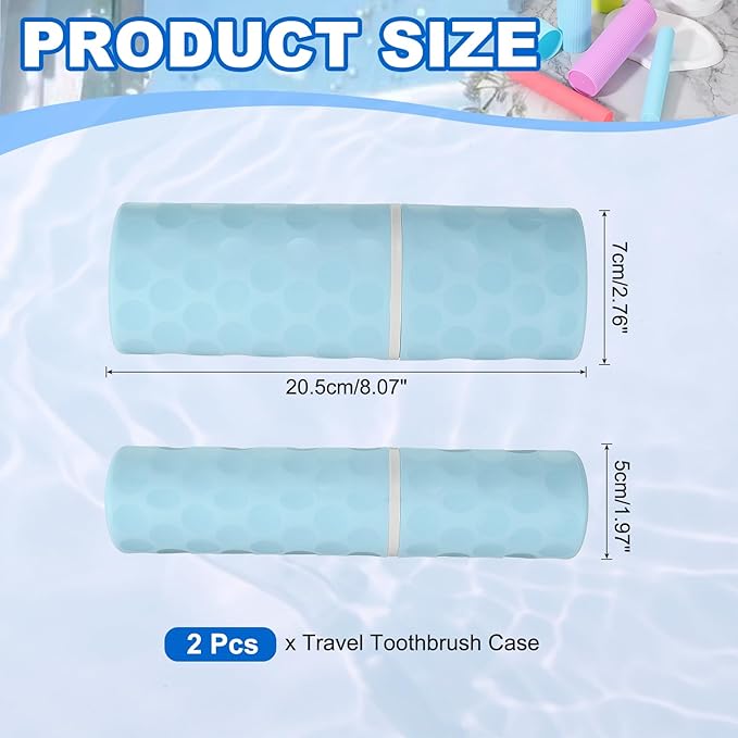 uxcell 2Pcs Travel Toothbrush Case, 8.1x2.8x2 Portable Travel Toothbrush Holder with Dot, Plastic Toothpaste Container for Bathroom, Gym, Business Trip, Camping, Sky Blue