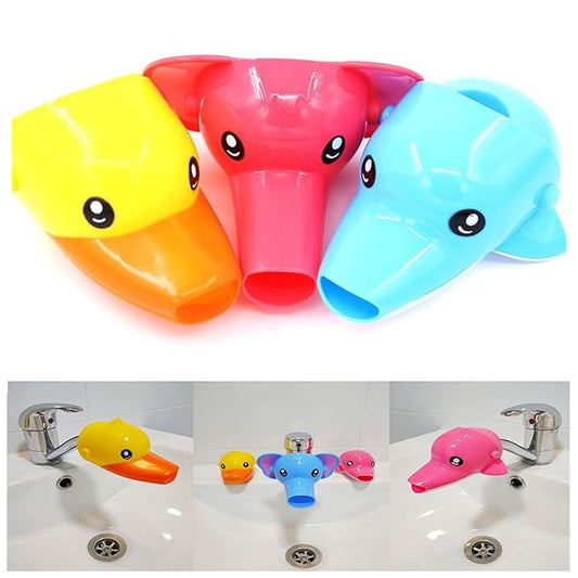 Faucet Extender for Kids, EVSOFMLF 3Pcs Faucet Cover Cartoon Faucet Extender Sink Hand Extender Washing for Children, Toddler, Baby Fun and Safe (Blue Dolphi, Yellow Duck, Pink Elephant)