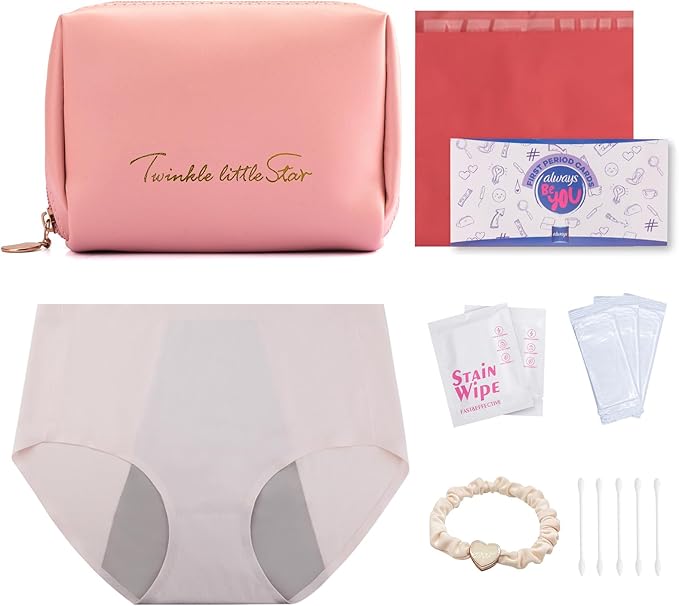 First Period Kit for Girls 9-12,Thoughtful First Period Gift,Tween Period Starter Kit with Spare Underwear, Wipes,Period Knowledge Cards and More. (Rose pink)