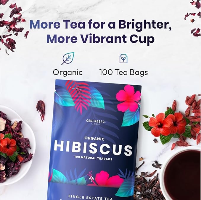 Cederberg Tea Company Organic Hibiscus Tea — 30 Tea Bags | Organic Herbal Tea From Single Origin | Eco-Friendly Tea Bags | Non-GMO Caffeine Free Tea With Zero Sugar