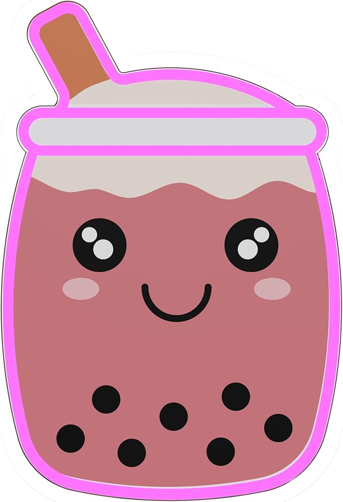 Bubble Tea NEON Wall Sign, Cute Drink LED Light, Wall Decor, Perfect for Holiday and Birthday Gift, Party Decor, Pink Bubble Tea with face for Kids Room, Bar, Restaurant