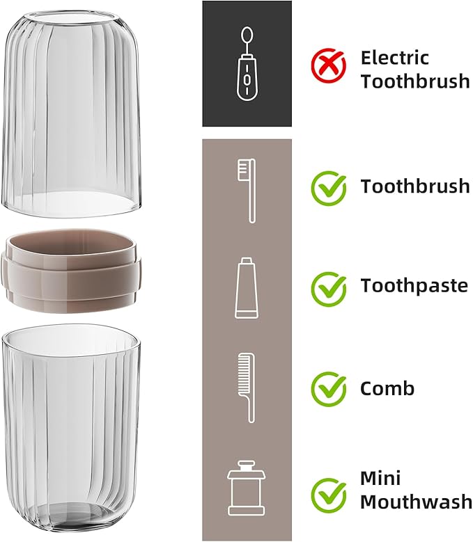 VITVITI Travel Soap Case Container, Portable Toothbrush Travel Case Dish Tray, 7.88 Inch Toothpaste Traveling Toothbrush Holder Set with Cover for Trip/Bathroom/Camping, Dark Coffee Color