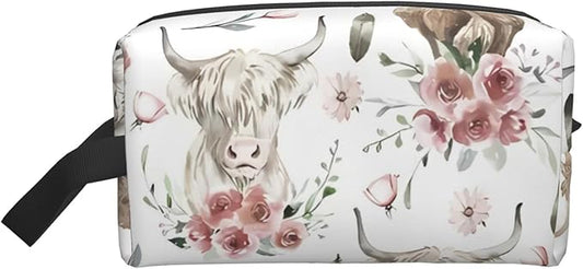 Highland Cow Toiletry Bag for Women Men Portable Travel Wash Bag Waterproof Gym Shaving Toiletries Cosmetic Organizer Bag, Shower Bathroom Toiletries Accessories Makeup Bag with Handle