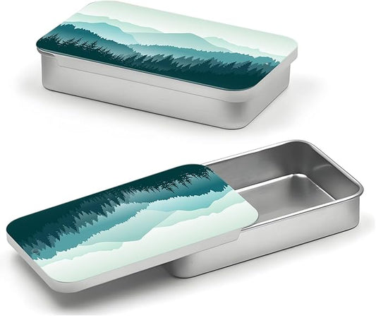 Portable Dental Floss Case, Refillable Cute Travel Floss Dispenser for Men & Women, Pocket Travel Floss Picks Case for Purse, Backpack, Bag Green Mountain Landscape