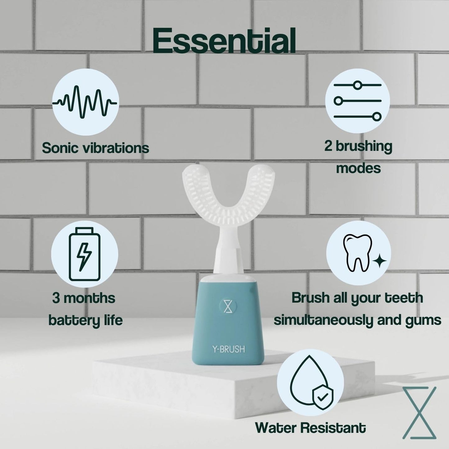 Y-Brush New 2025 Essential - Sonic Electric Toothbrush - 3 Months Battery Life with USB-C - 2 Brushing Modes - Clinically Proven - Adult