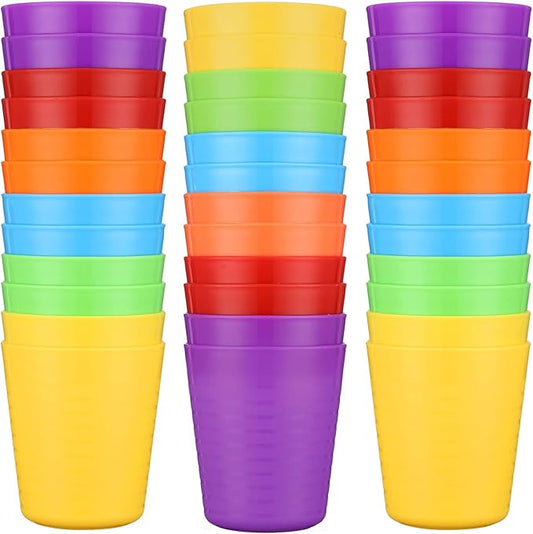 Eccliy 36pcs 8 oz Christmas Cups Unbreakable Plastic Stackable Juice Reusable Tumblers Bulk Plastic Drinking Cups for Kid Toddlers Baby Kid, Dishwasher Safe(Bright Color)