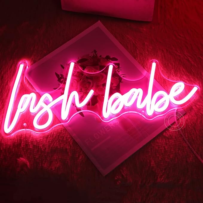 SYLHOME Pink Lash Babe Neon Light Sign Lash Beauty Salon Gorgeous Lady Girls Bedroom Game Room Wall Decor Sign for Party Birthday Decoration USB 5V 15.8"X6.5"