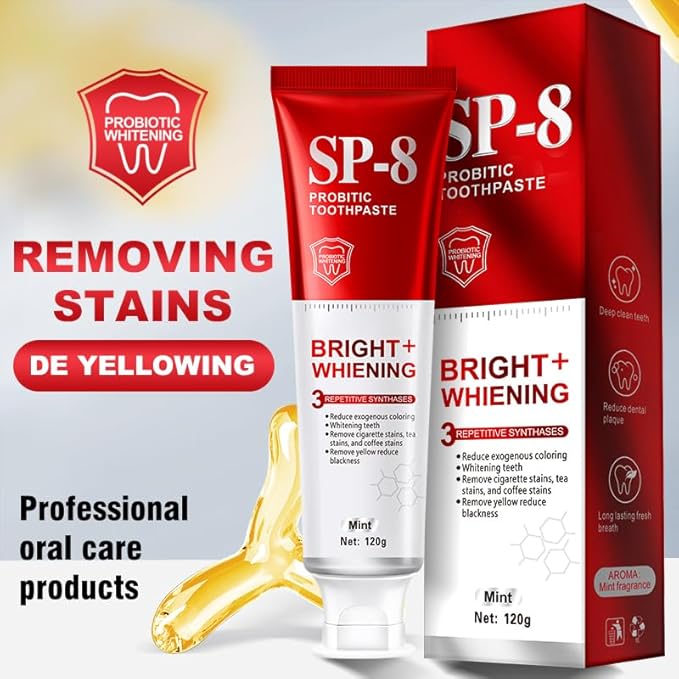 SP-8 Probiotics Whitening Toothpaste - Probiotics for Teeth Whitening and Gum Health - Enamel-Safe, Fluoride-Free, Double Mint Flavor,Fresh Breath-2pcs