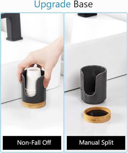 Ceramic Bathroom Cups Dispenser - 3 oz Disposable Paper & Plastic Bathroom Cups Holder - Mouthwash Cups Dispenser for Bathroom, Guest Toiletries, Countertop, Coffee - BPA Free (2 Pack)