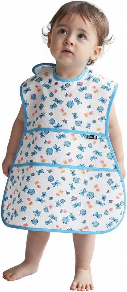Full Coverage Waterproof Feeding Bib for Toddlers – Extra Long Apron Bib for Mealtime, Self-Feeding, High Chairn