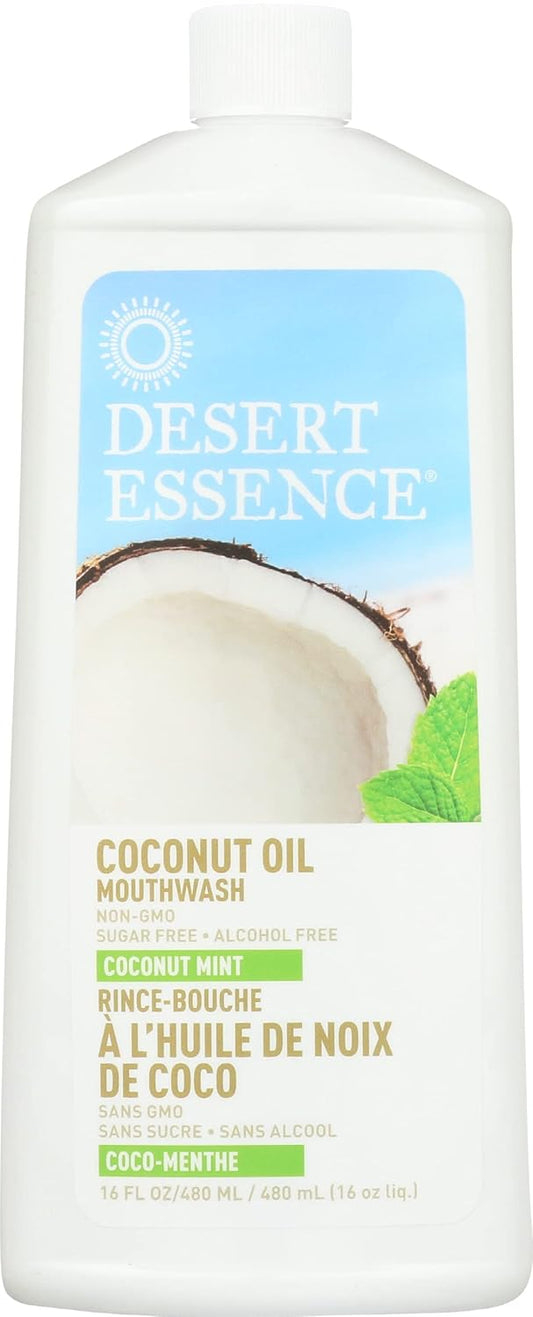 Desert Essence Coconut Oil Mouthwash- Alcohol & Sugar-Free - Coconut Oil & Tea Tree Oil Mouthwash for Adults & Kids 6+ - Promotes Gum Health, Fresh Breath, Soothing
