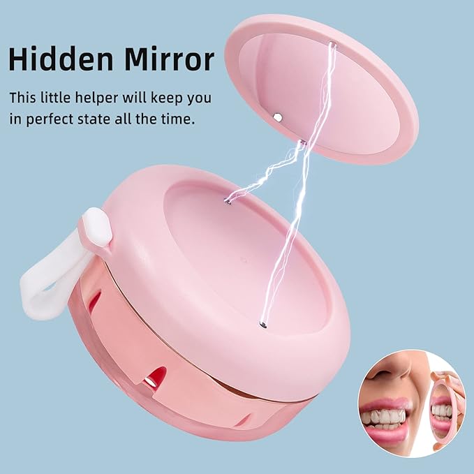 Leak Proof Denture Cup Kit Portable Retainer Case Perfect for Travel, Denture Case Container Cleaning Care for Dentures Aligner Mouth Guard with Denture Brush,Strainer, Removal Tool and Mirror